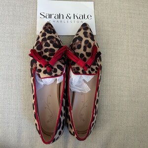 Leopard Print Pointed Flats with Red Trim